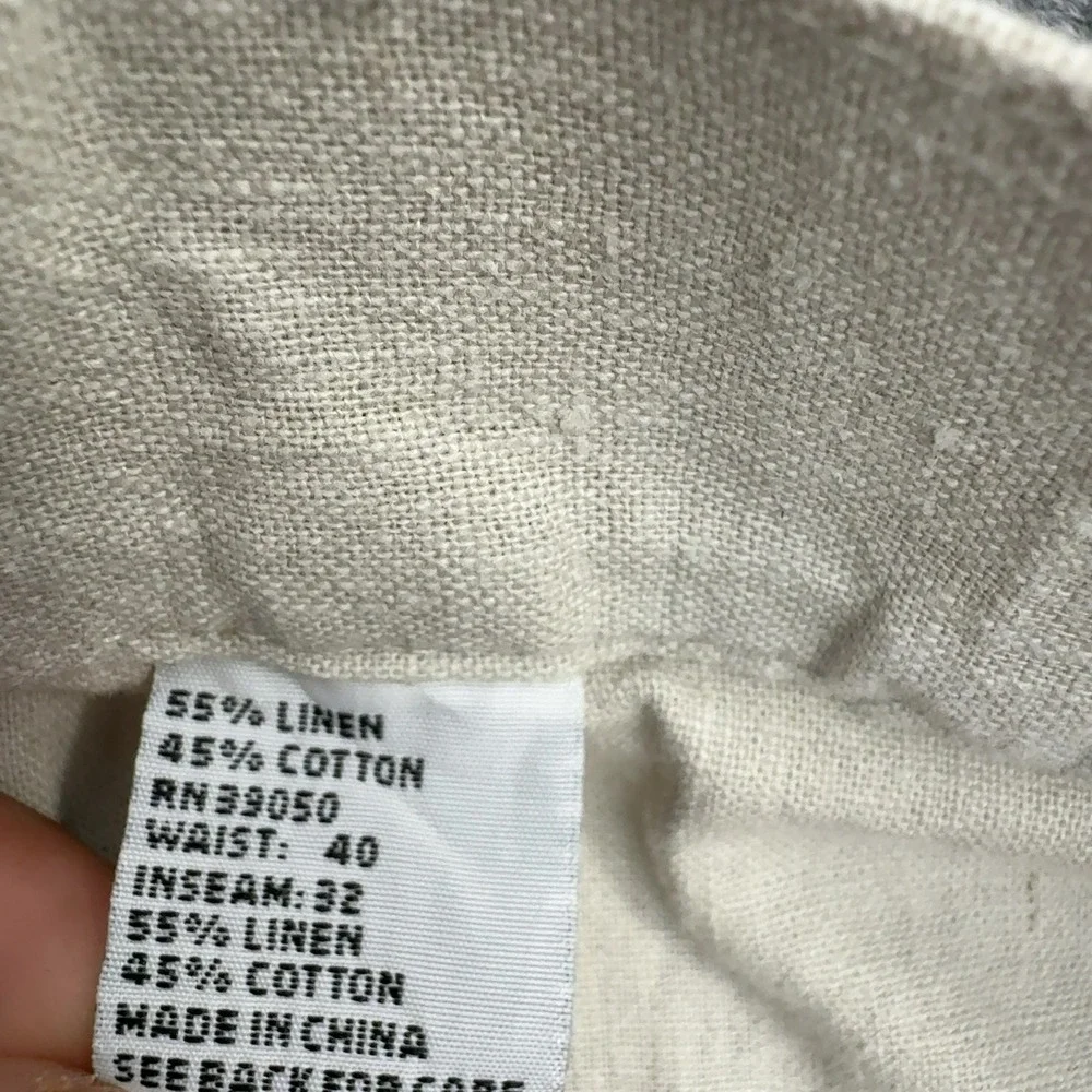 Pine Grove Pants Mens 40 Beige Linen Cotton Pleated Elastic Waist Casual Classic